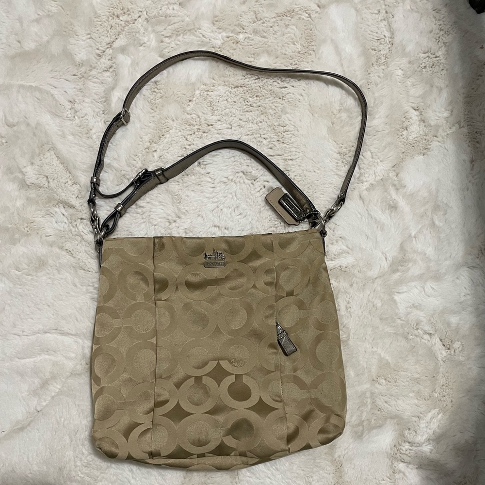 Coach Beige Op-Art Shoulder Bag